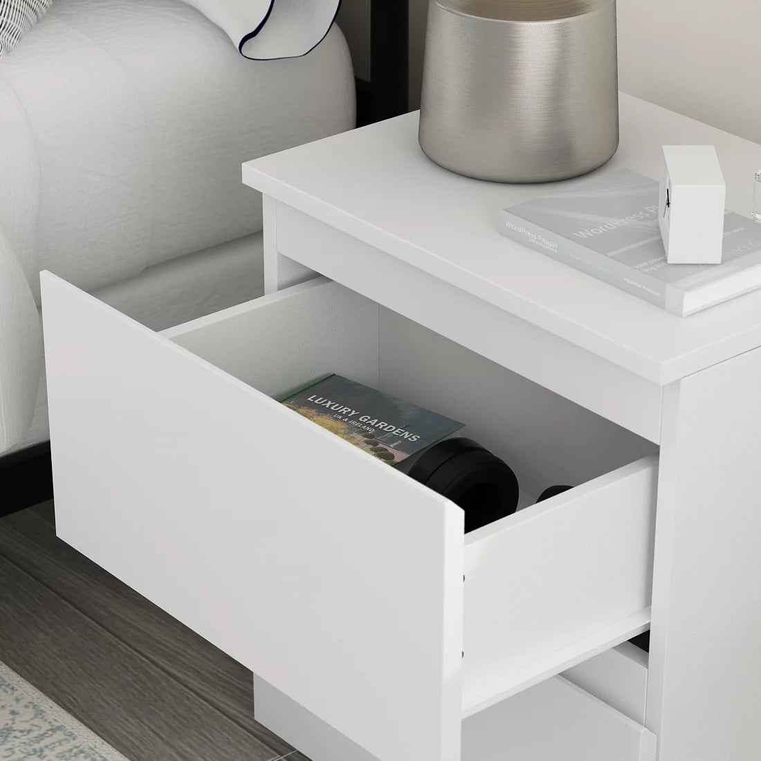 Bedside Table with 2 Drawers Side End Table Sofa Table for Living Room Bedroom White