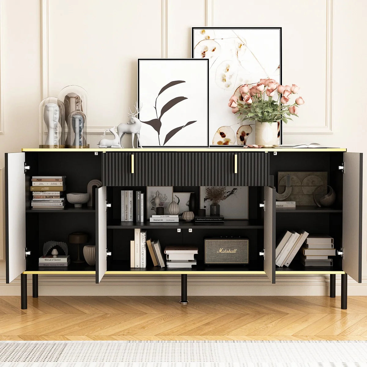 WIAWG Accent Cabinet with Drawer, Buffet Sideboard with Pop-Up Doors for Living Room,Black