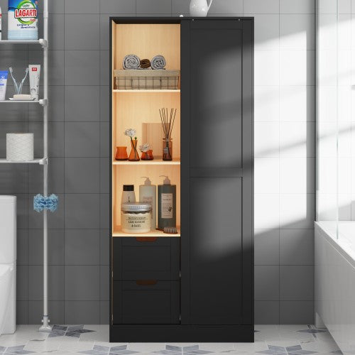 WIAWG 70.9" H Freestanding Tall Pantry Cabinet, Sliding Door,Storage Cabinets for Bathroom, Kitchen, Living Room, Black