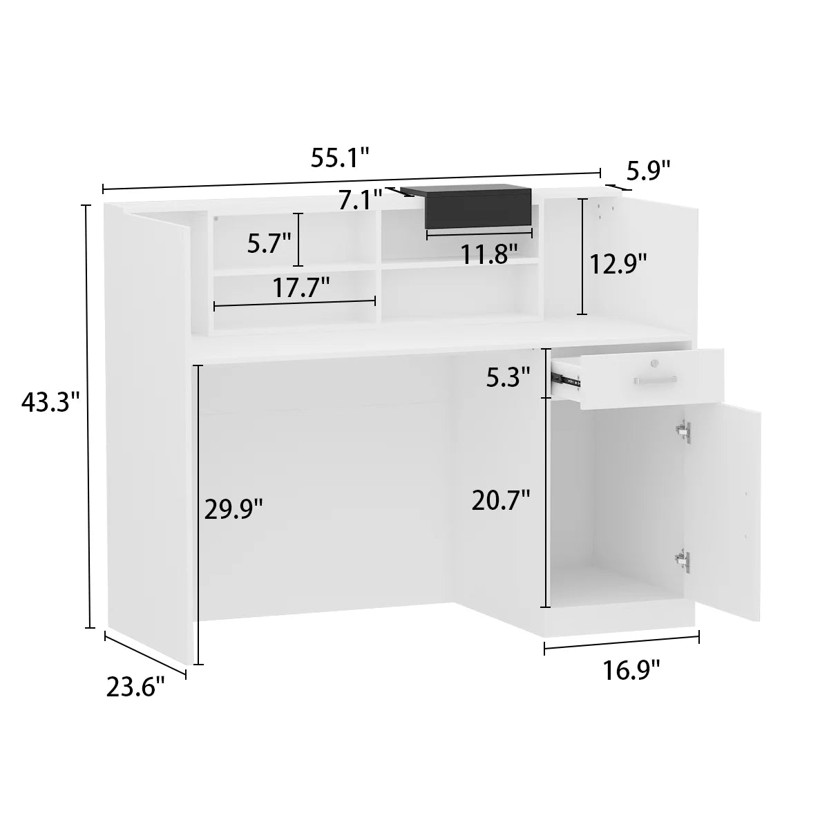 WIAWG Modern Front Desk Reception Desk with Drawers and Counter White 55.1"