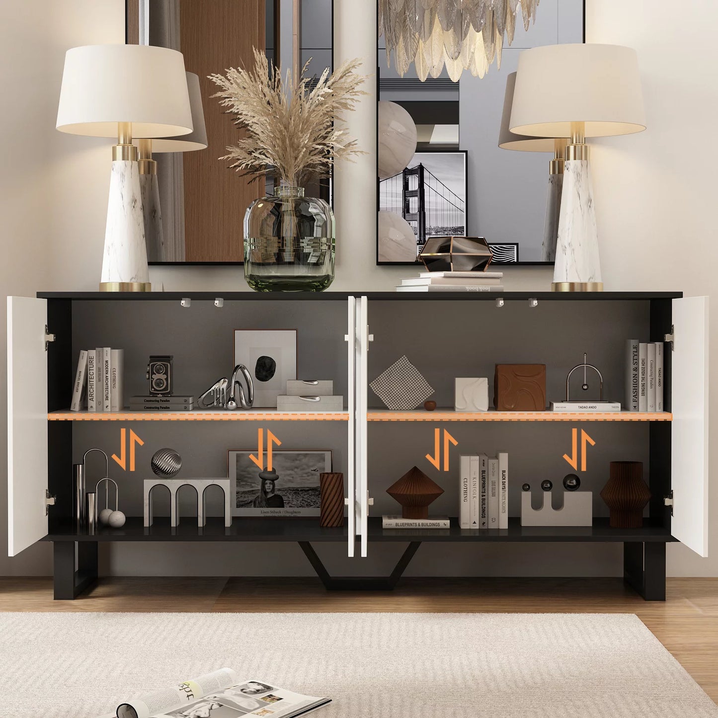 WIAWG Modern Accent Cabinet Buffet Sideboard with Adjustable Shelves for Living Room Dining Room