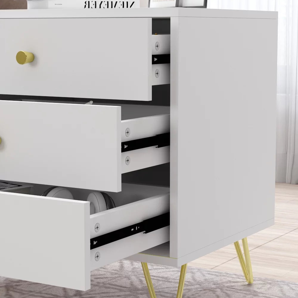 WIAWG Mid-Century Modern White Nightstand Set of 2 with 3 Drawer for Bedroom Living Room, Wooden End Table