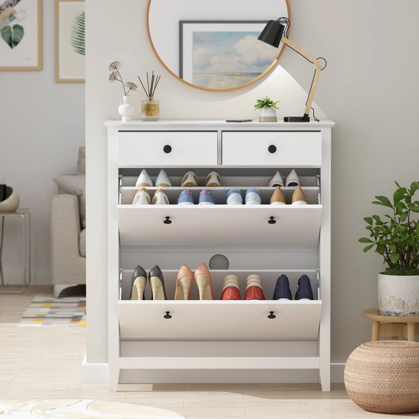 WIAWG Shoe Storage Cabinet with 2 Drawers White