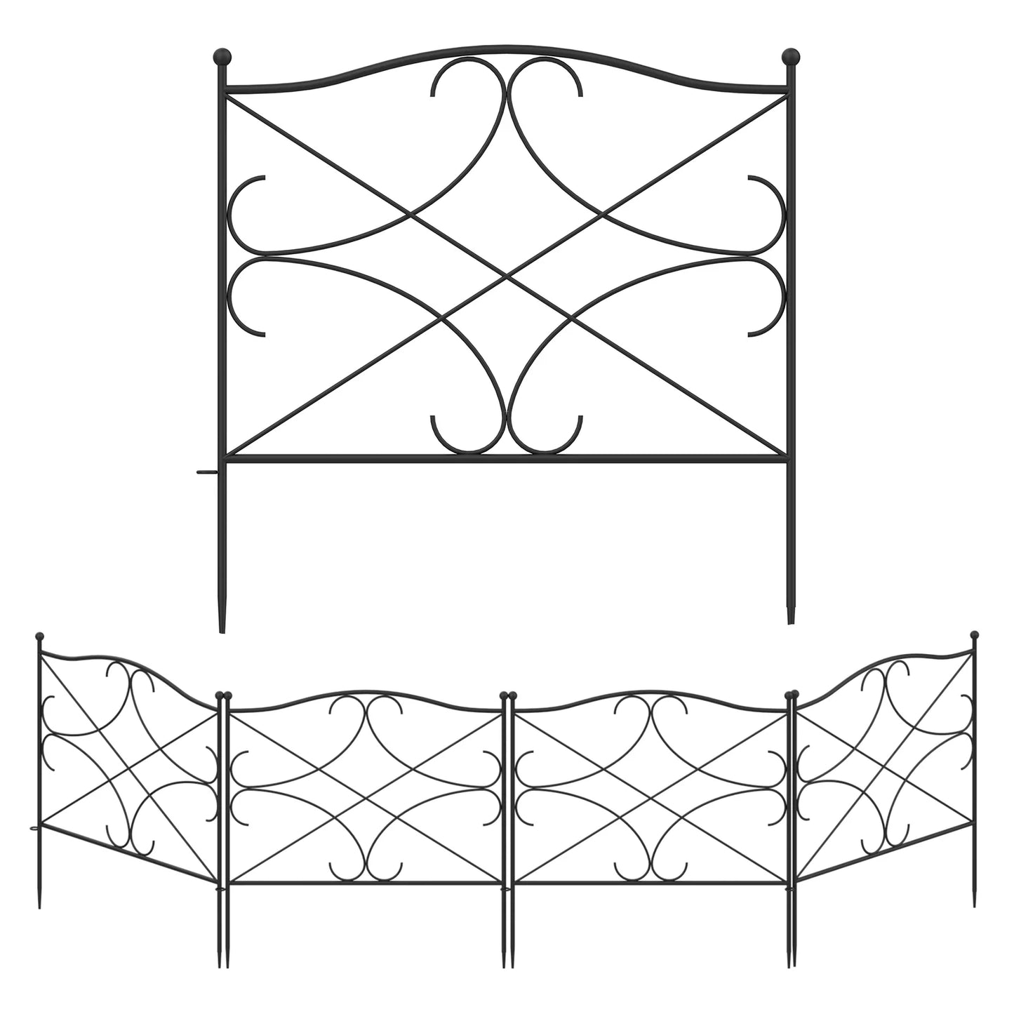 WIAWG Decorative Garden Fence for Landscaping, Rust Proof Metal Movable Wire Border Picket Folding Decor Garden Edging Fences for Flower Bed & Pet Barrier, 5 Black Panels