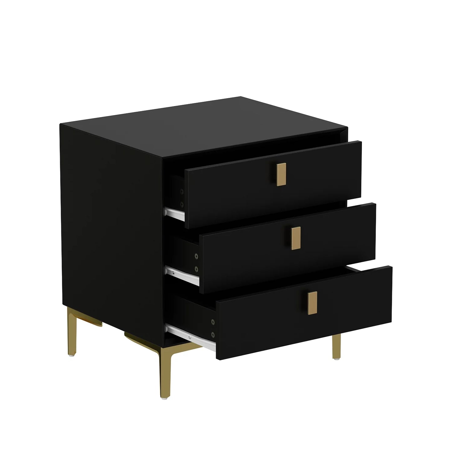 WIAWG Modern Nightstand for Bedroom, Bedside Table with 3 Drawers, Black