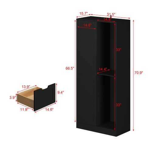 WIAWG 70.9" H Freestanding Tall Pantry Cabinet, Sliding Door,Storage Cabinets for Bathroom, Kitchen, Living Room, Black