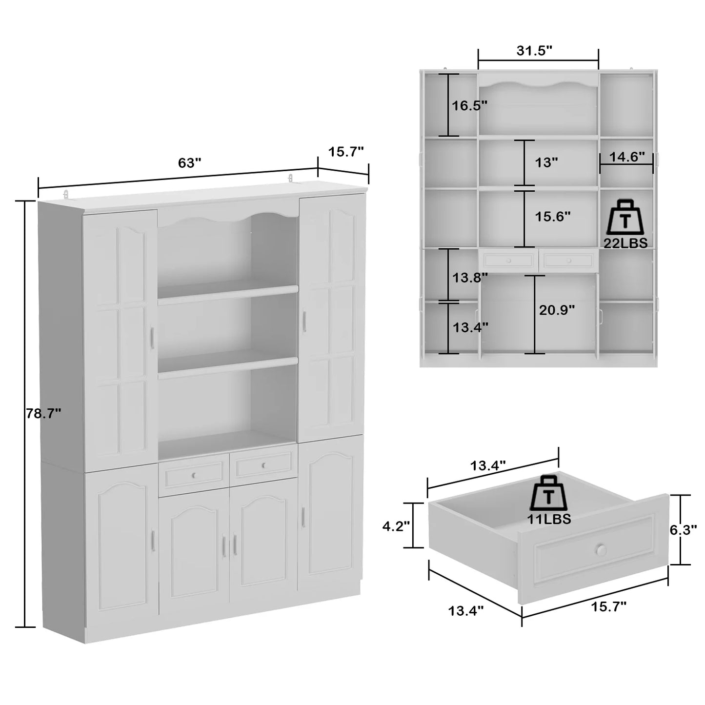 WIAWG 78.7" Tall Wooden Bookcase Display Cabinet with Glass Doors and Open Shelves for Home Office Living Room