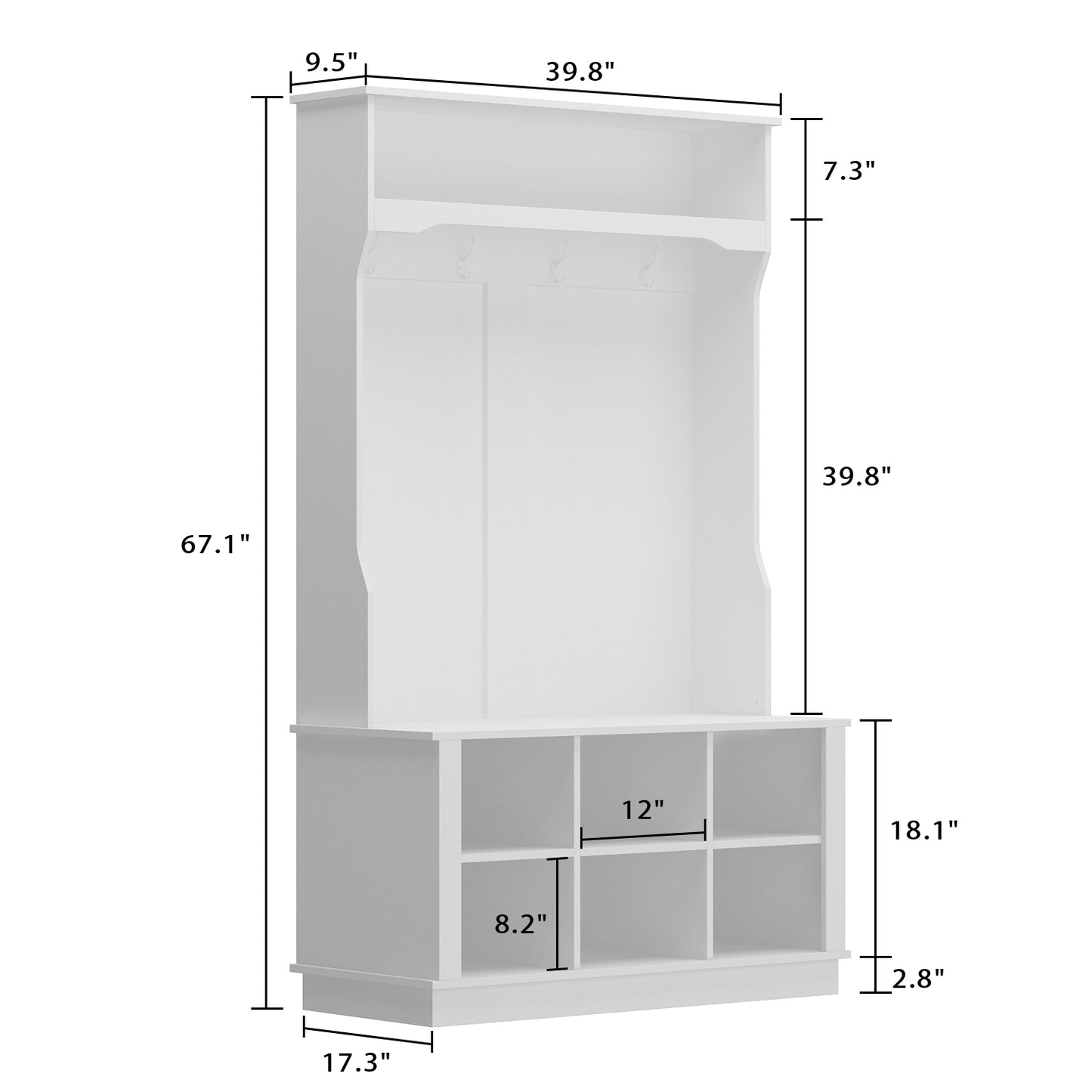 WIAWG Hall Tree with Storage Bench, 3-in-1 Entryway Coat Rack with 4 Hooks, Coat Hanger, Storage Cube for Entrance Hallway, White