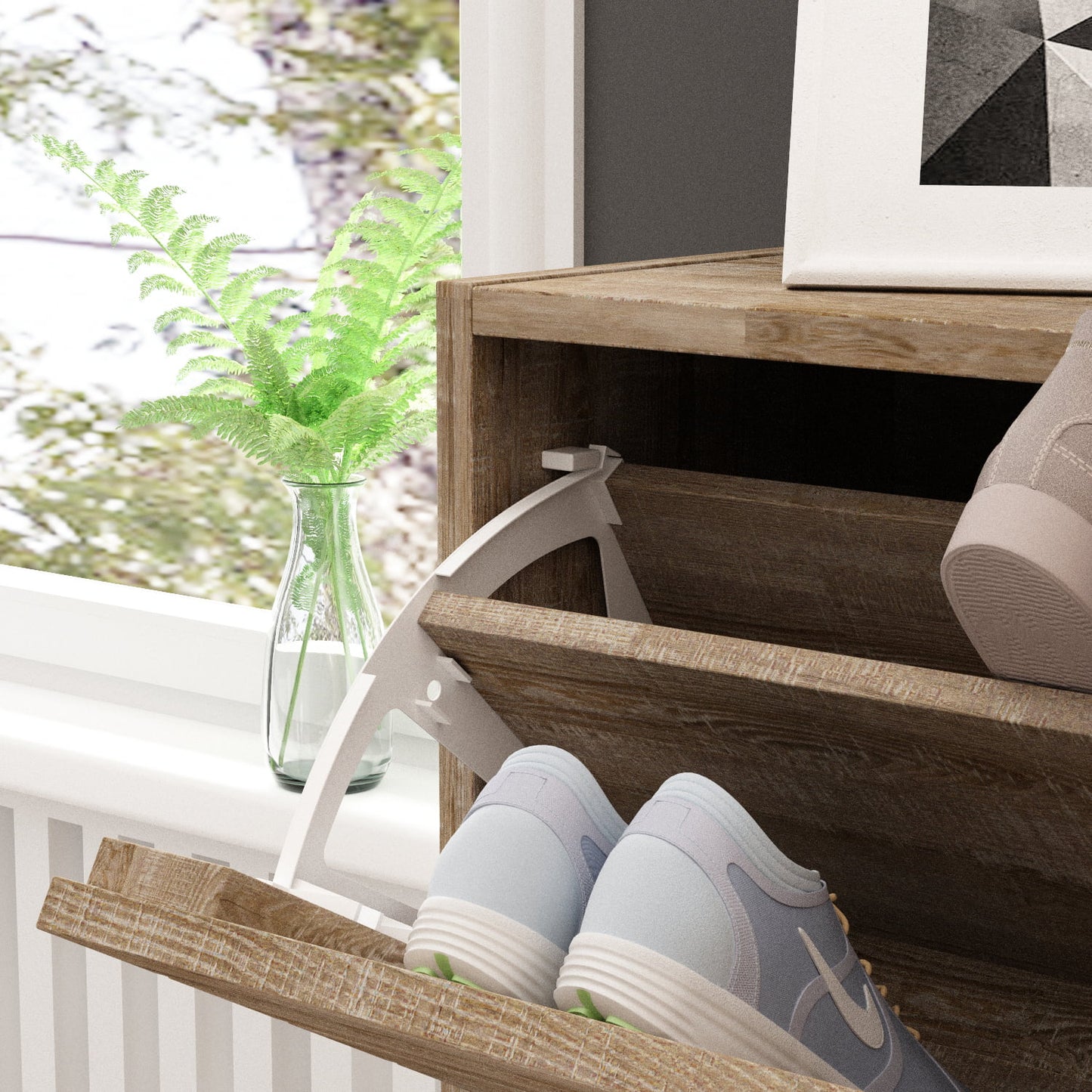 WIAWG Shoe Cabinet Wood Shoe Rack Storage Cupboard with 3 Tilt-out Doors Brown