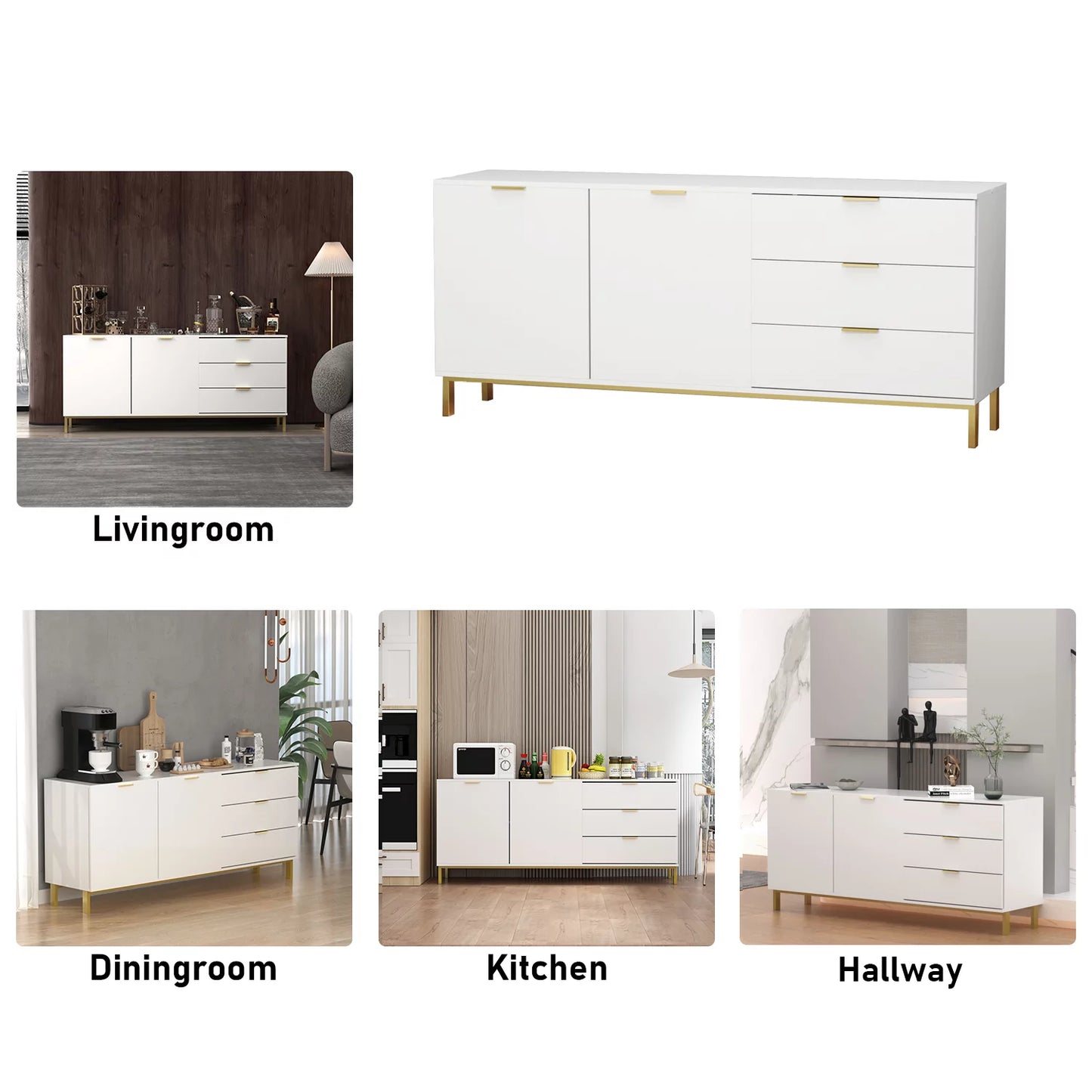 WIAWG Modern Sideboard Buffet Cabinet with Drawer Storage Cabinets White