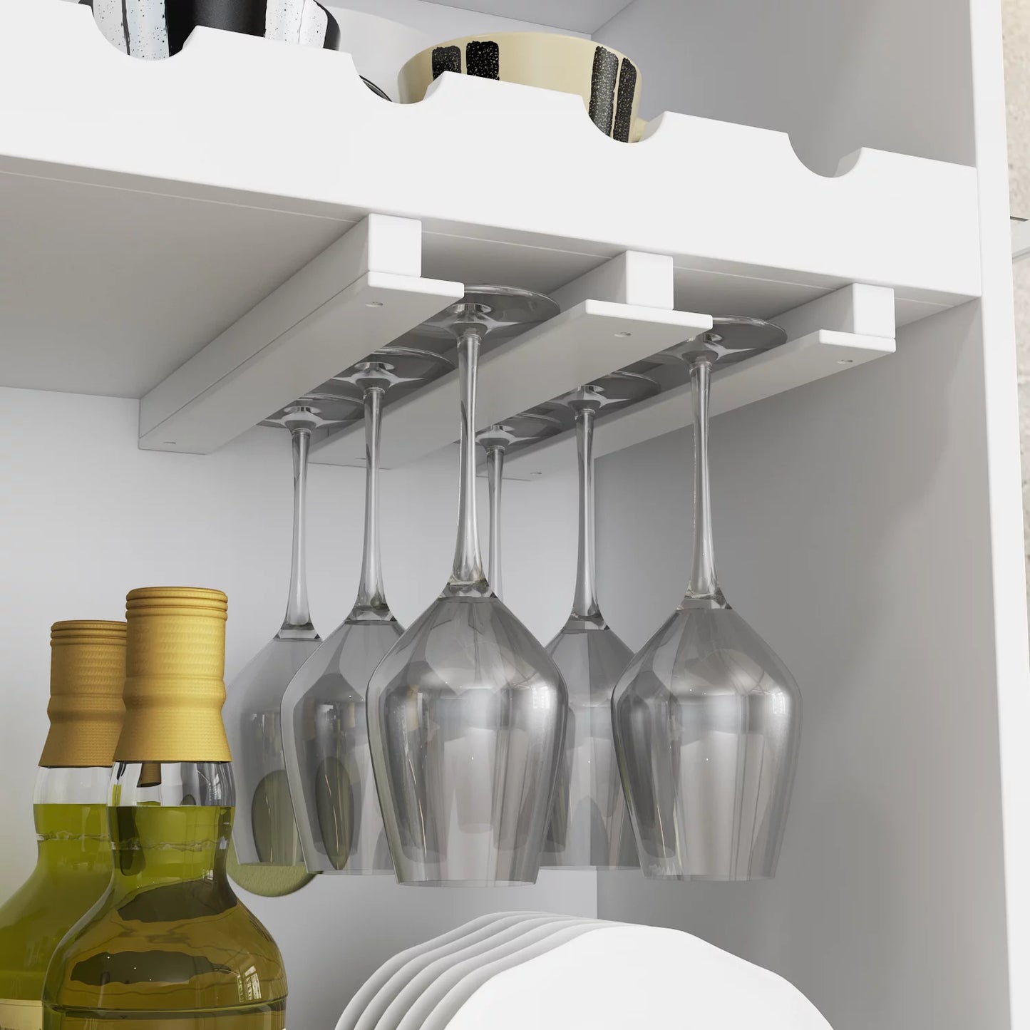 WIAWG Liquor Buffet Bar Cabinet with Glass Door, Kitchen Hutch Cabinet with Drawers, Glass Holder and Wine Rack, White