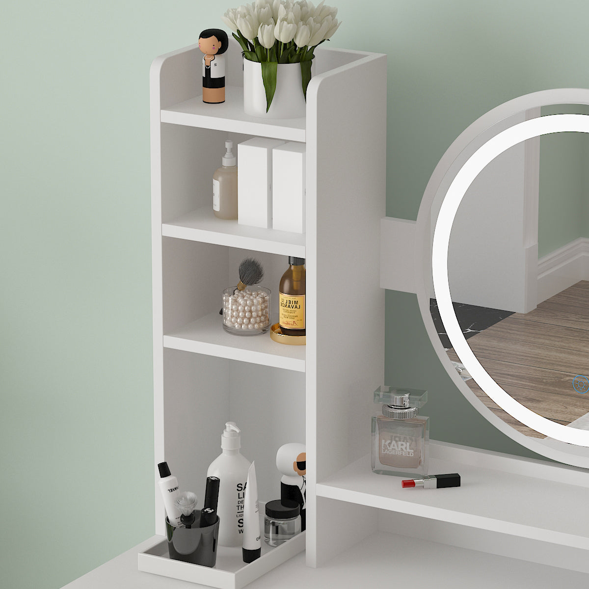 WIAWG Modern Vanity Set With Lighted Mirror Make up Table for Girls White