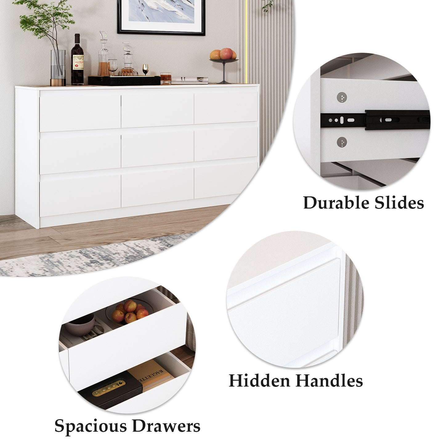 WIAWG 9 Drawer Dresser, Storage Organizer Bedroom/livingroom Furniture Clothes，White