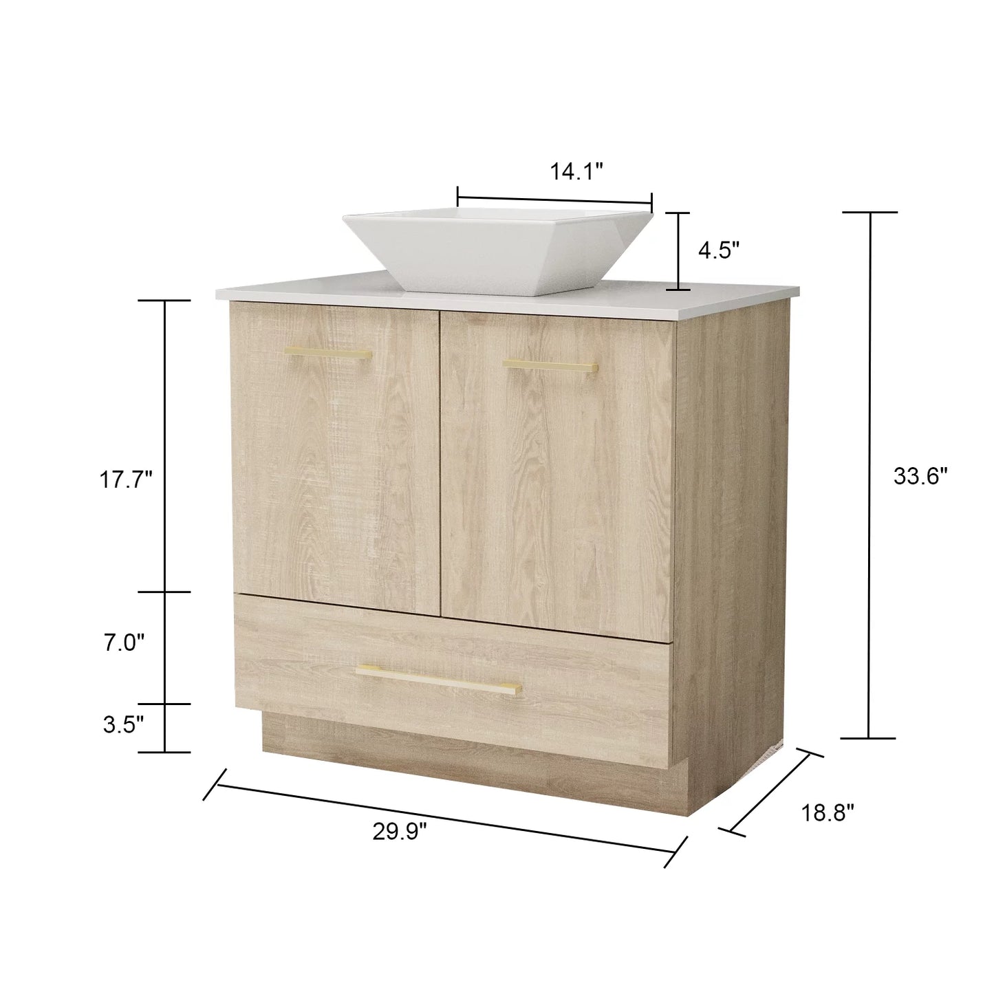 WIAWG Single Sink Bathroom Vanity Set with Drawer and Metal Handles 29.9" White