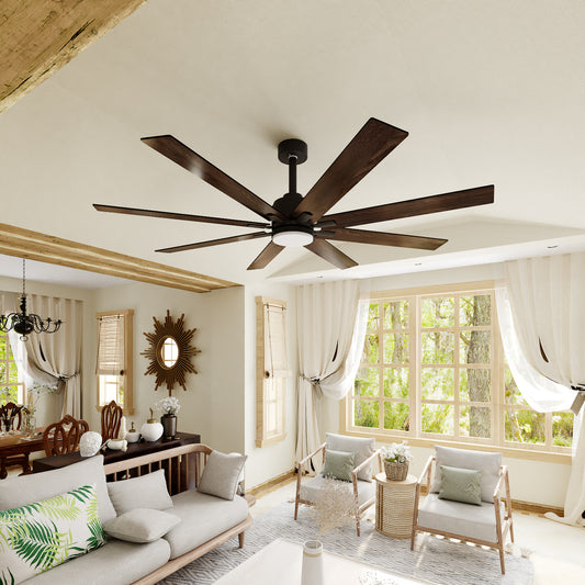 WIAWG 72" Large Ceiling Fan with Integrated LED and 8 Blades: Modern Design for Indoor/Outdoor Use, Black Finish