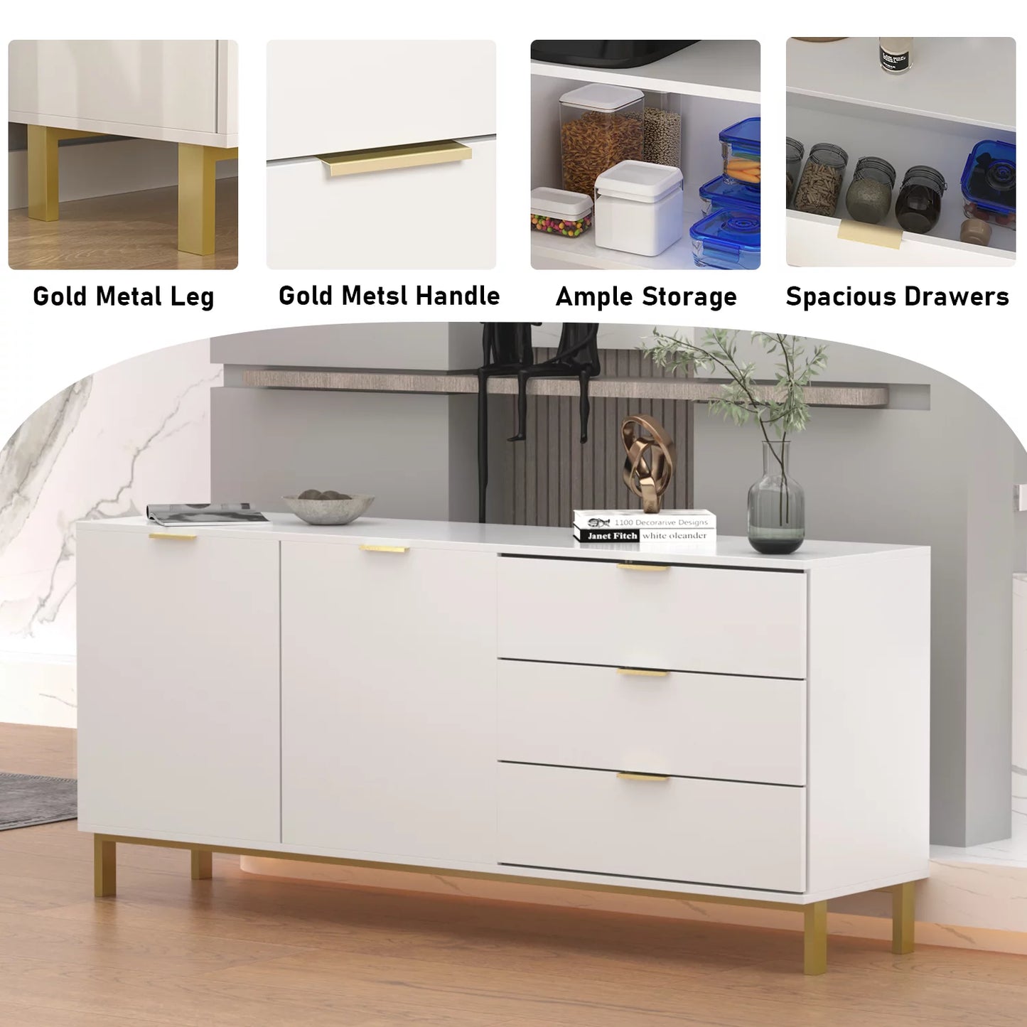 WIAWG Modern Sideboard Buffet Cabinet with Drawer Storage Cabinets White