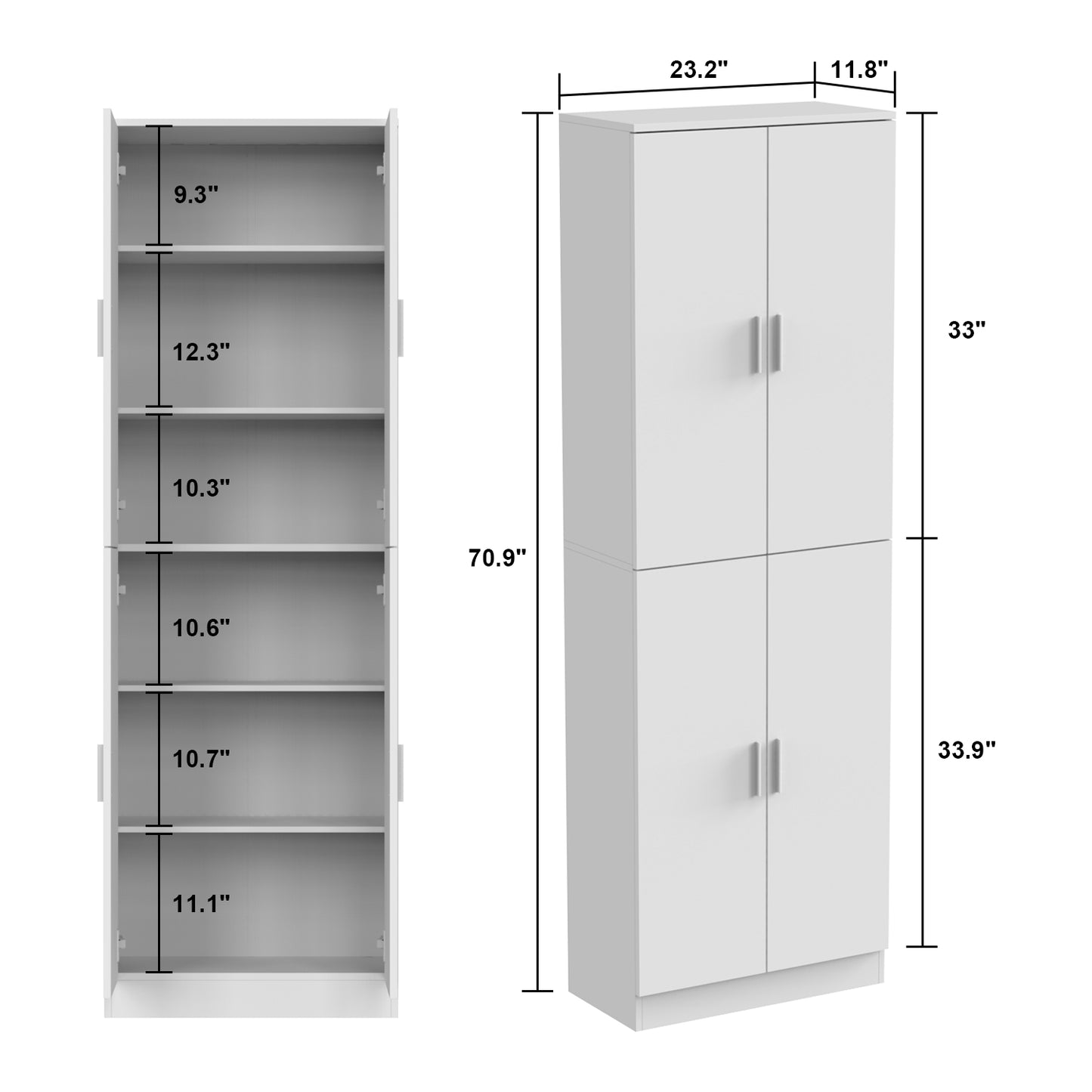 WIAWG 4-Door Kitchen Storage Cabinets, 70.9" Tall Pantry Shelves Cupboard Organizer White