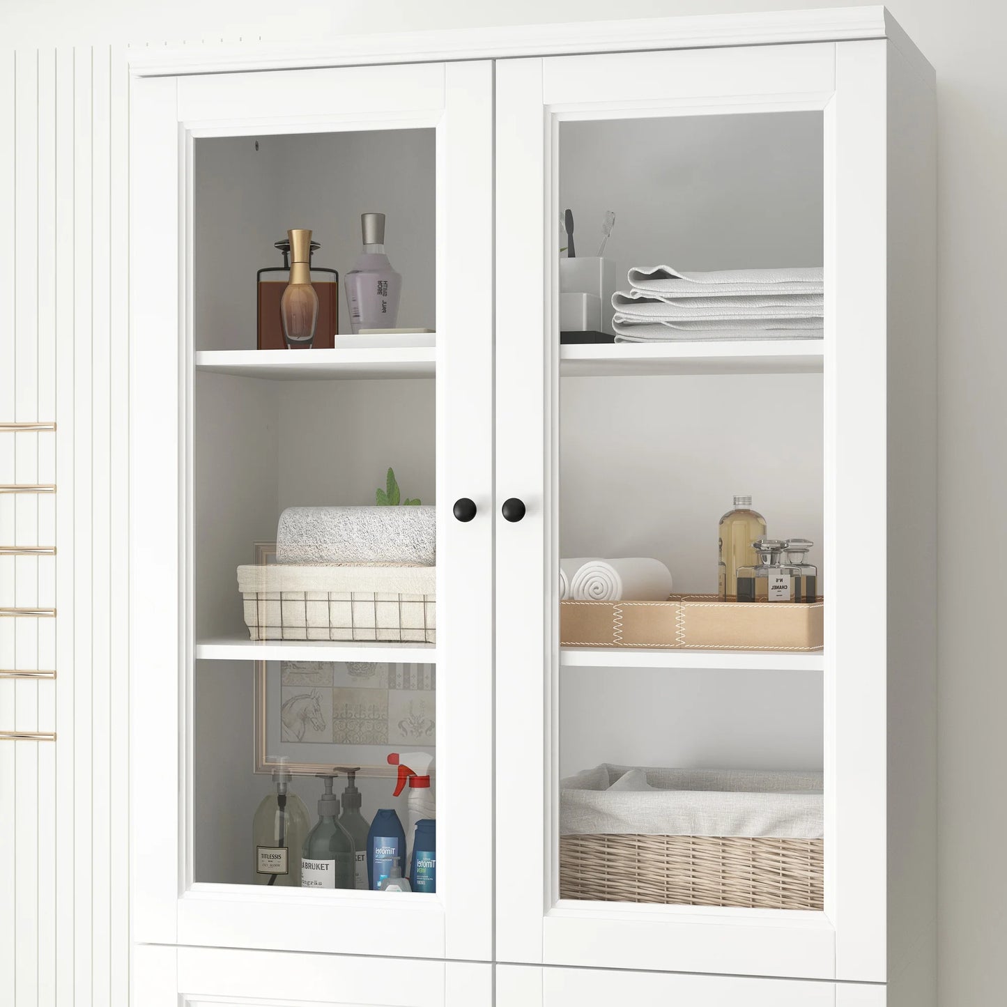 WIAWG Freestanding Linen Cabinet, Bathroom Storage Cabine in White