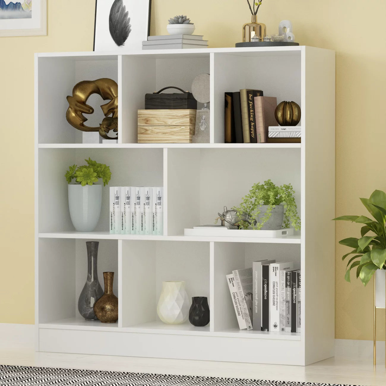 WIAWG 39.4" Modern 3 Tier Open Shelf Bookcase Storage Organizer Cube White