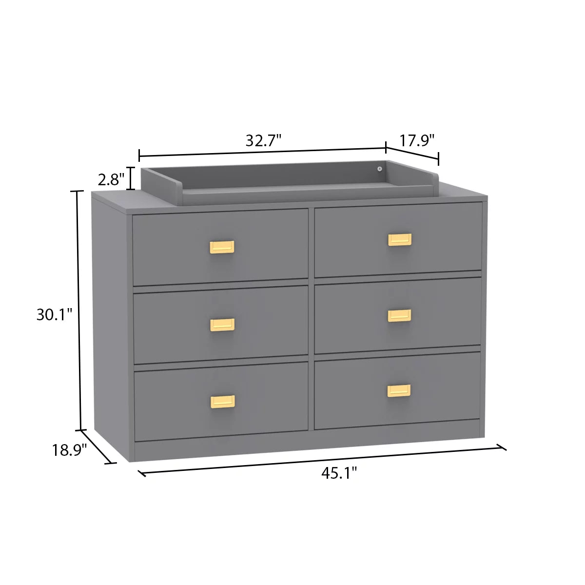 WIAWG 6 Drawer Baby Changing Table Dresser Storage Organizer Drawer Chest Gray