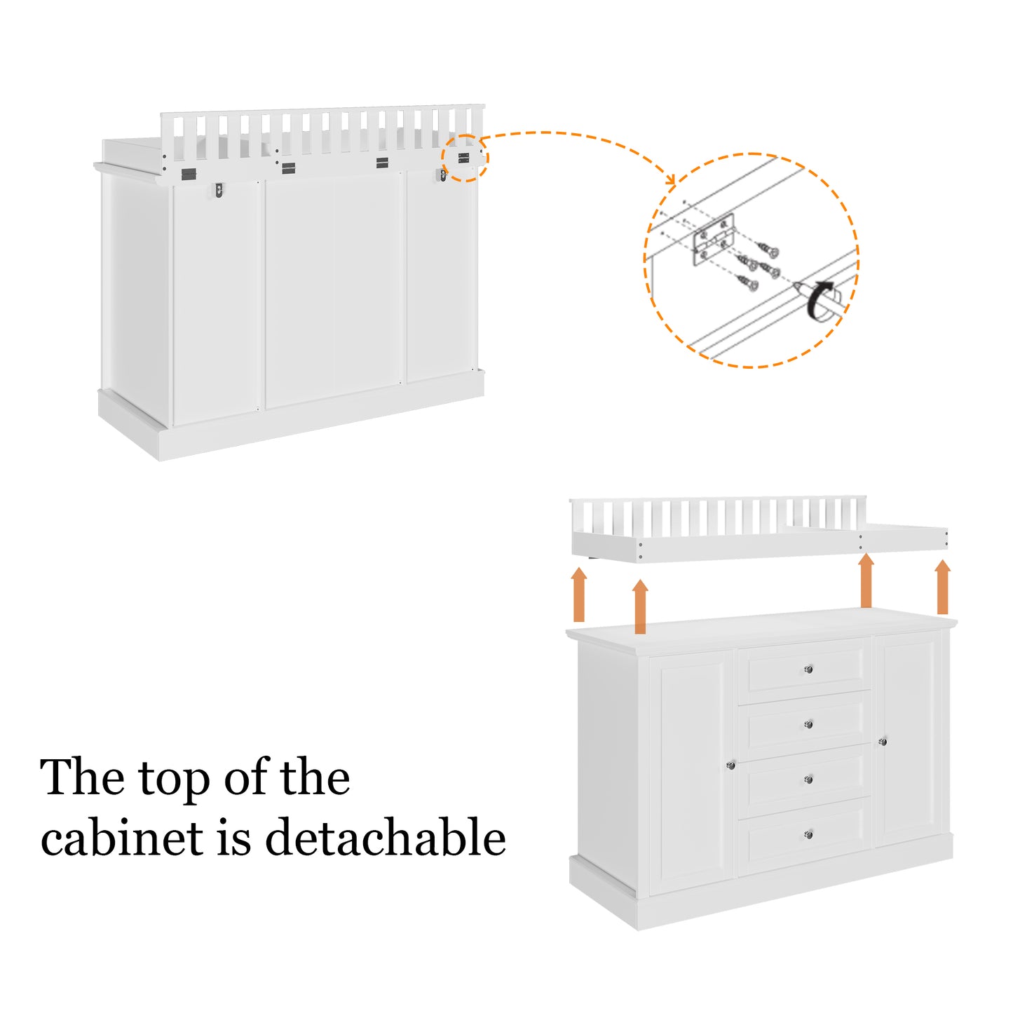 WIAWG Nursery Dresser with Changing Table Top, 46" W Baby Dresser with 2 Drawers,White