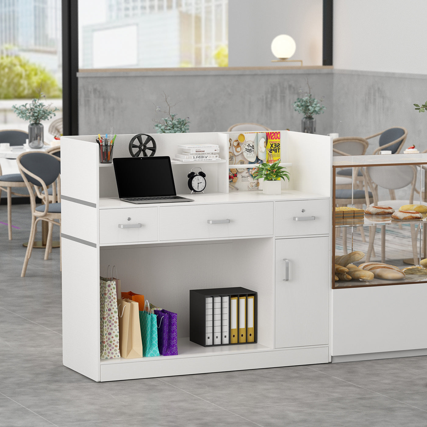 WIAWG 47.2" Office Reception Station with Counter, Solid White