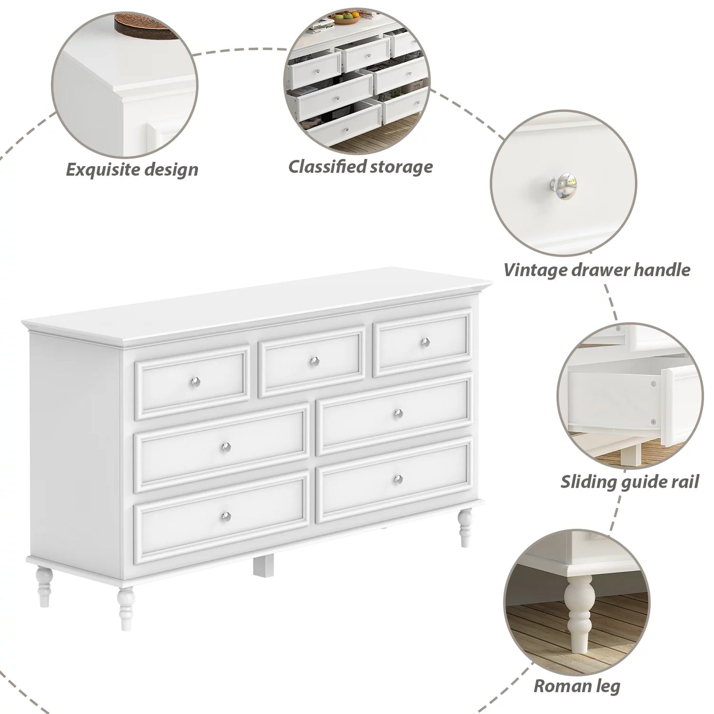 WIAWG 7 Drawer Dresser, Chest of Drawer White Dresser for Bedroom Nursery