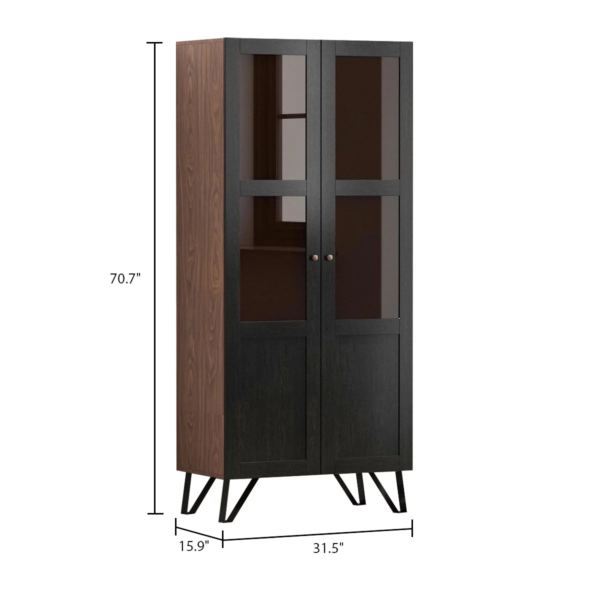 WIAWG 70.7" Bookcase with Doors Tall Storage Cabinet with 3 Shelves for Living Room Kitchen Home Office Brown