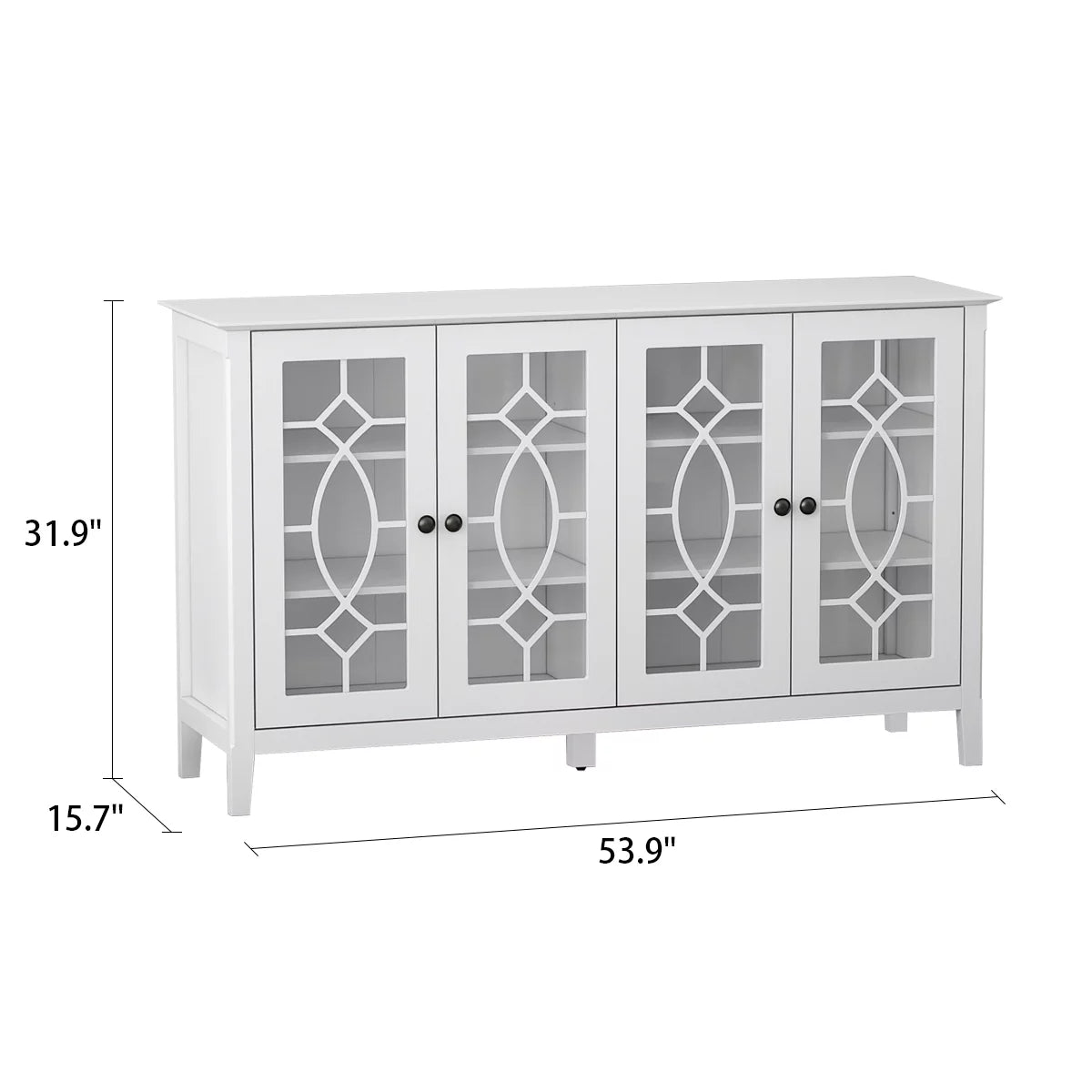 WIAWG White TV Stand Cabinet with Glass Door Sideboard 53.9"