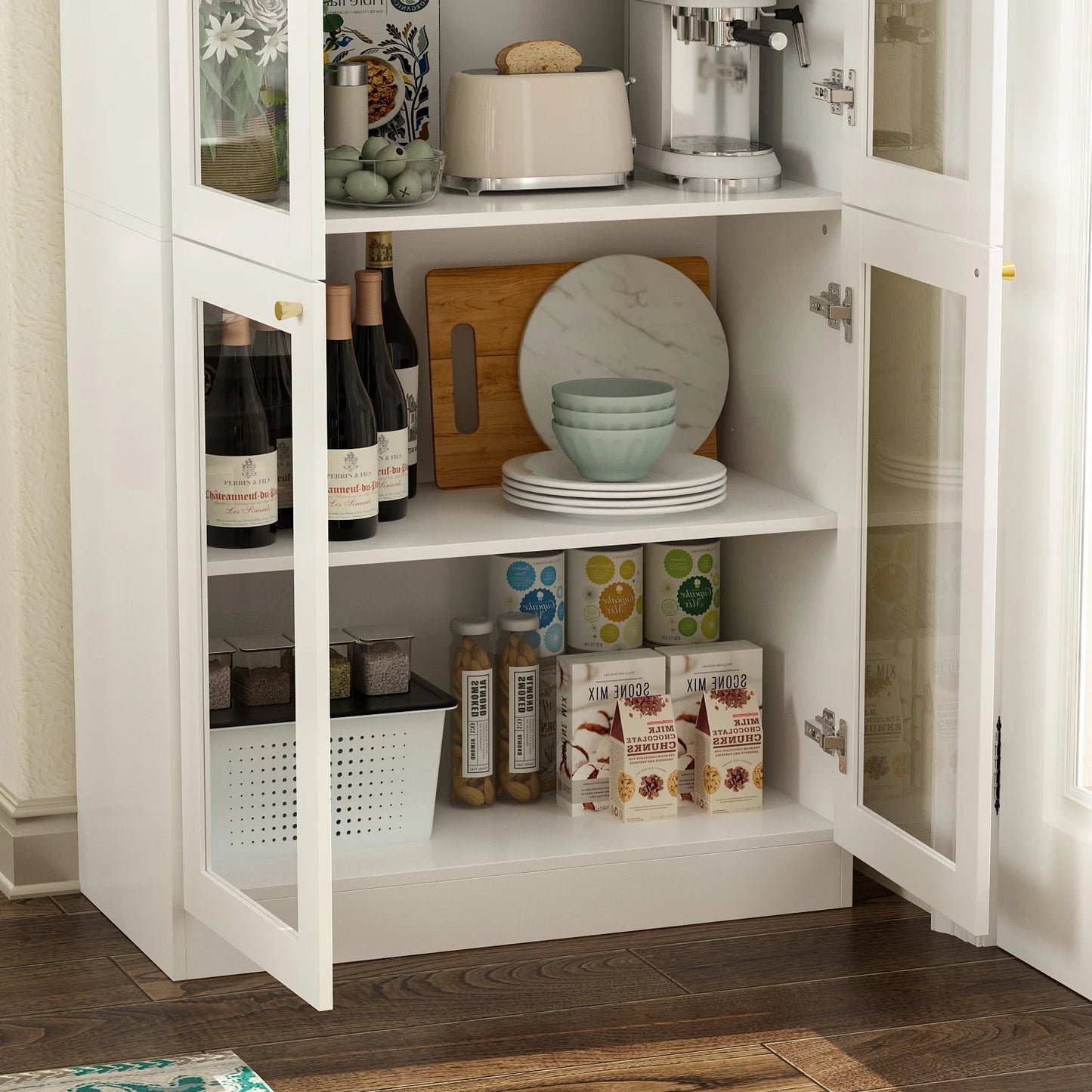 WIAWG Kitchen Pantry with Acrylic Glass Door,78.7"H Display Storage Cabinet for Dining Room Living Room, White