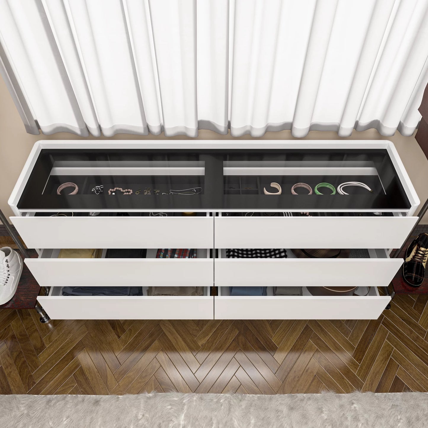 WIAWG 6 Drawer Dresser for Bedroom, Chest of Drawers with 2 Classified and 4 Wide Storage Drawers for Bedroom, White