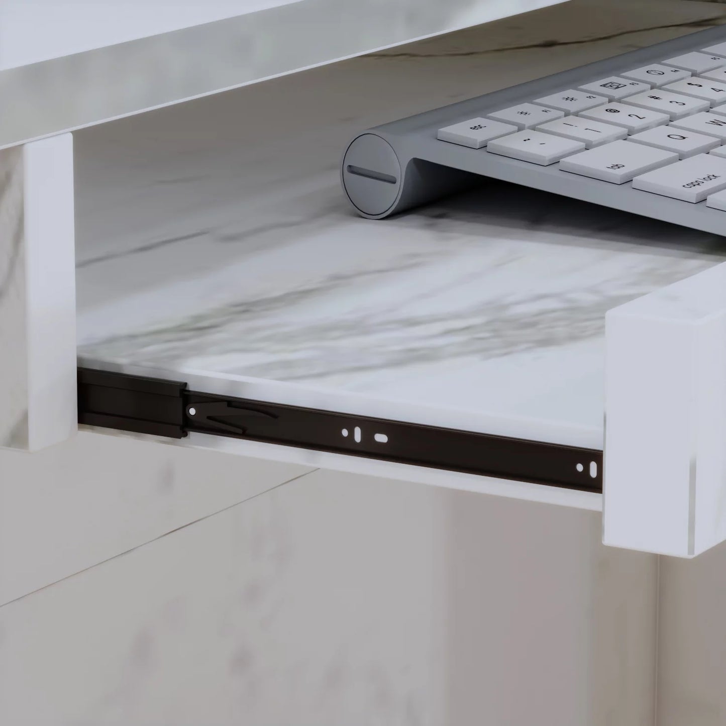 WIAWG 55.9" Reception Desk for Office/Salon Wooden L Shaped Reception Station with Drawer Marble White