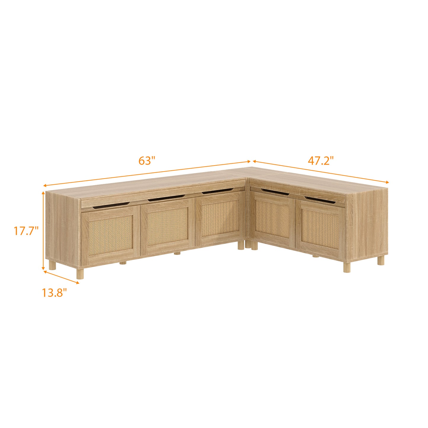 WIAWG L-Shape Storage Bench with Rattan Patterns & Solid Legs, Corner Shoe Bench with Hidden Storage Compartments, Backless Breakfast Dining Nook Bench for Kitchen, Entryway, Natural