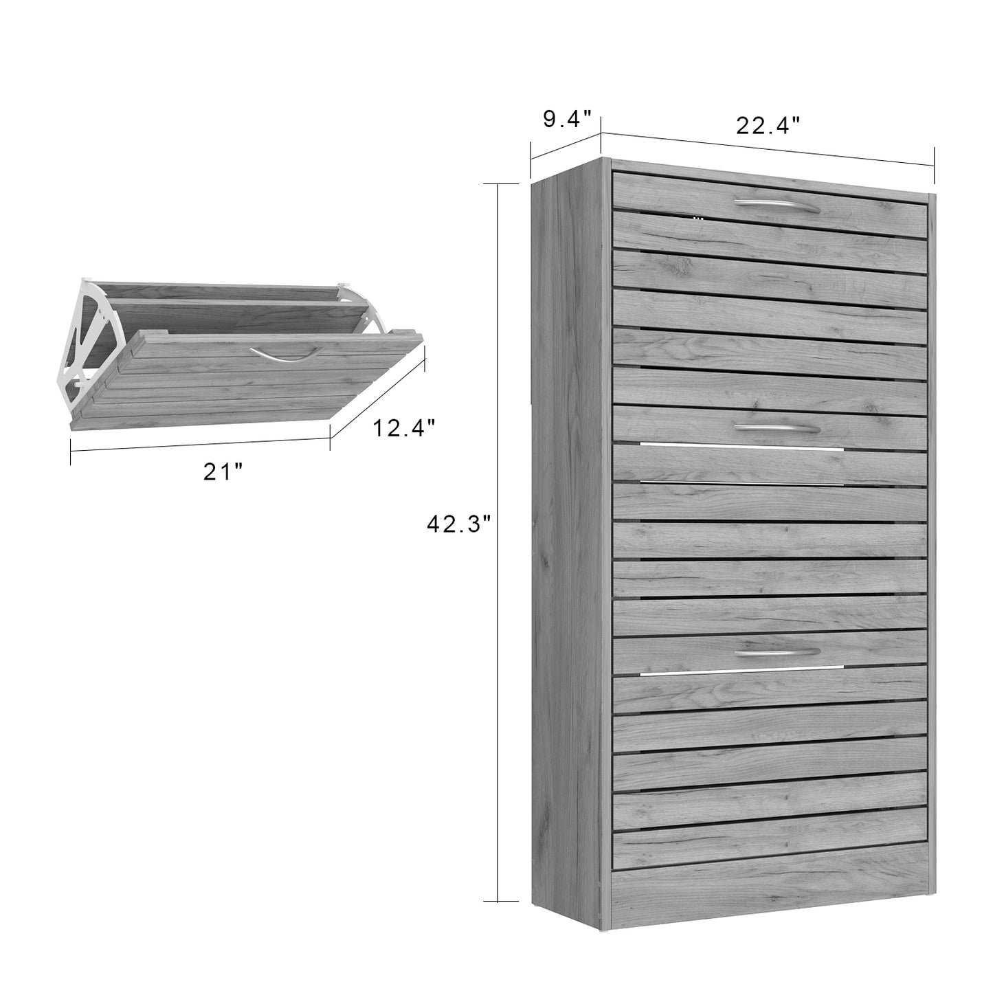 WIAWG Shoe Cabinet Wood Shoe Rack Storage Cupboard with 3 Tilt-out Doors Gray