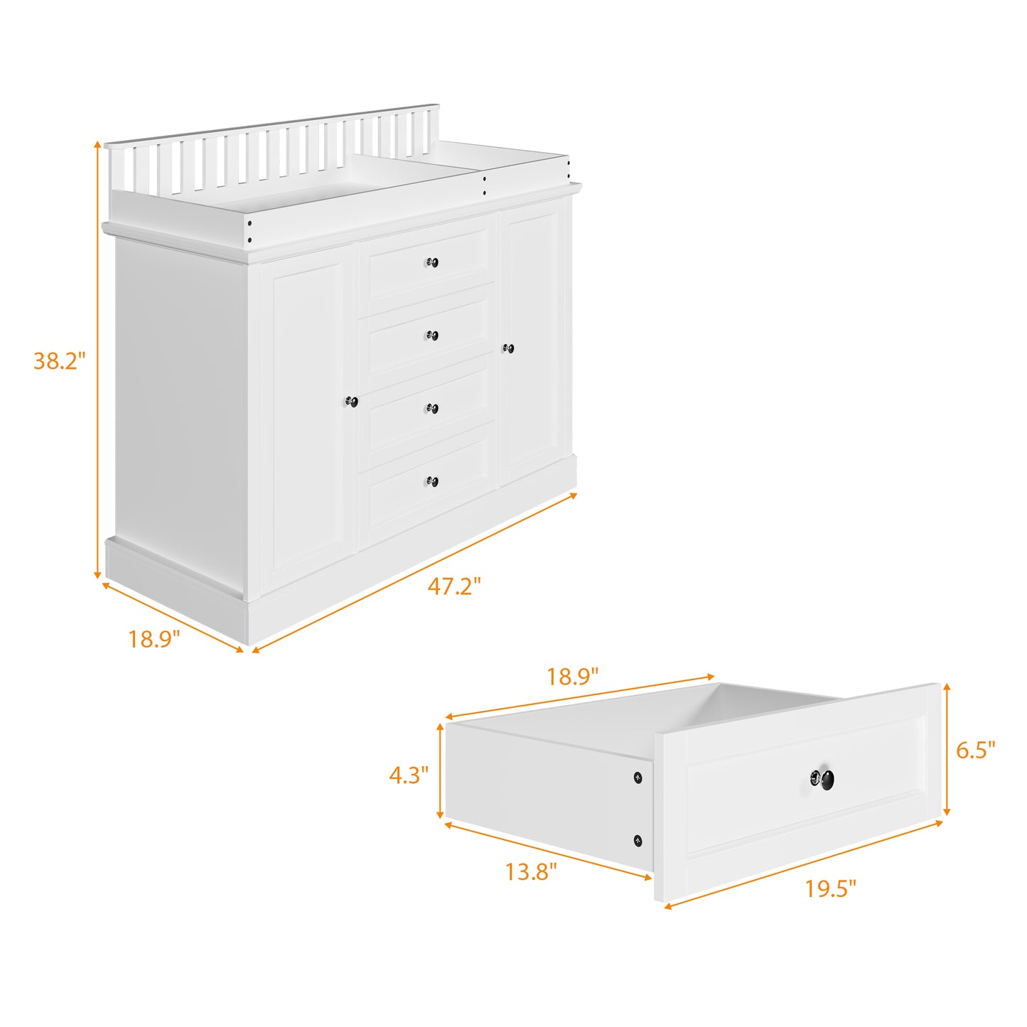 WIAWG Nursery Dresser with Changing Table Top, 46" W Baby Dresser with 2 Drawers,White