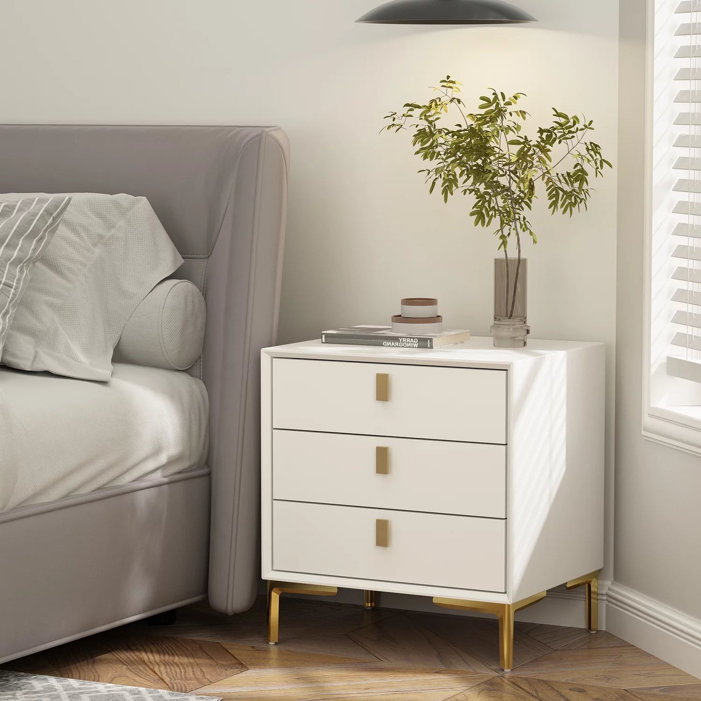 WIAWG Modern Nightstand for Bedroom, Bedside Table with 3 Drawers, White