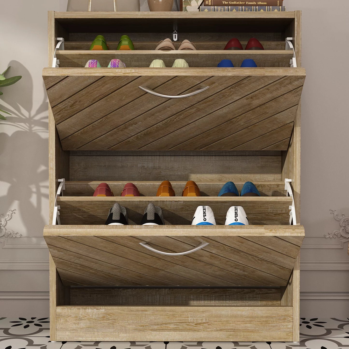 WIAWG Modern 2 Tier Shoe Cabinet Shoe Rack Free Standing Shoe Storage Cabinet Organizer Beige