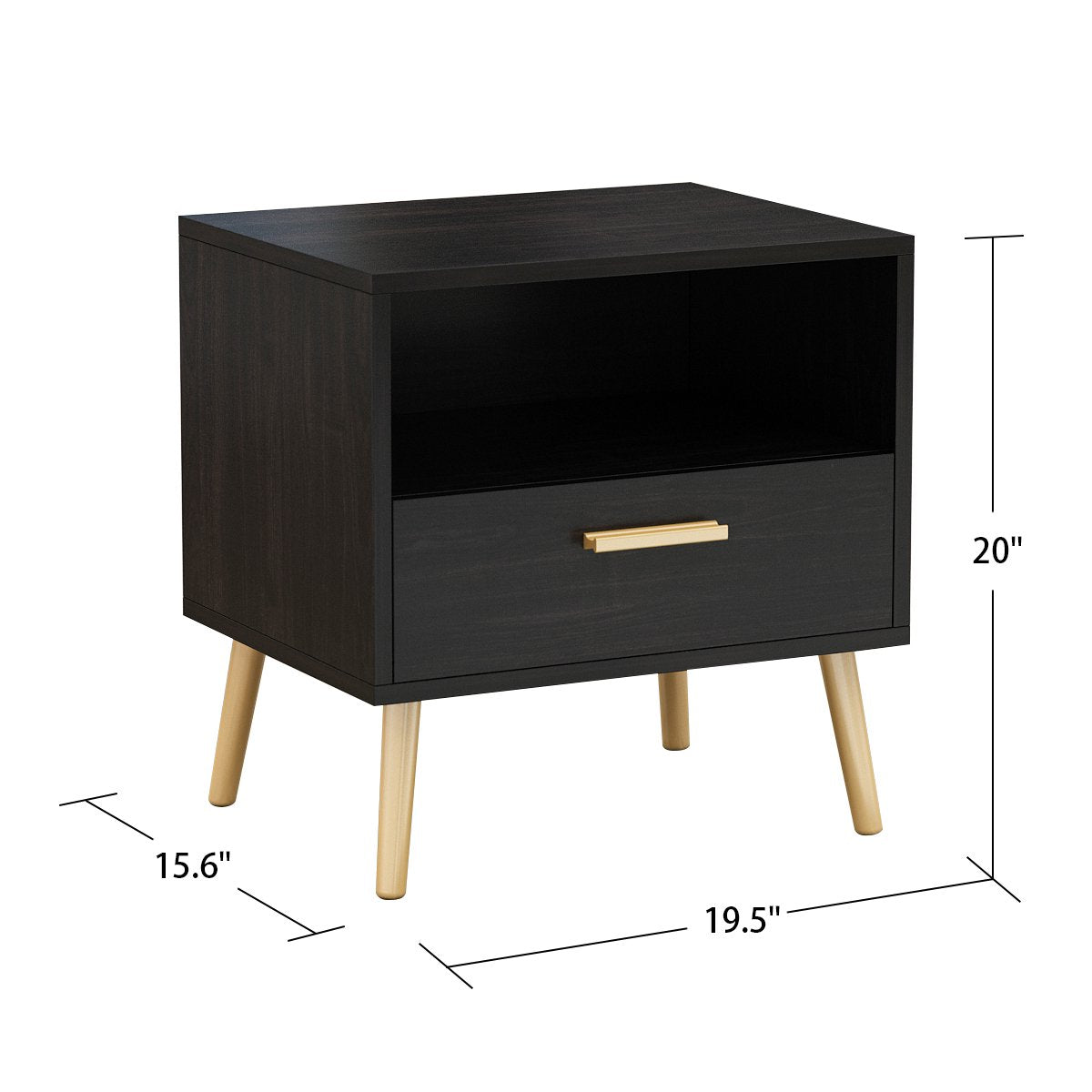 Black Small Side Tables for Bedroom Modern Mid Century Nightstand with Drawer