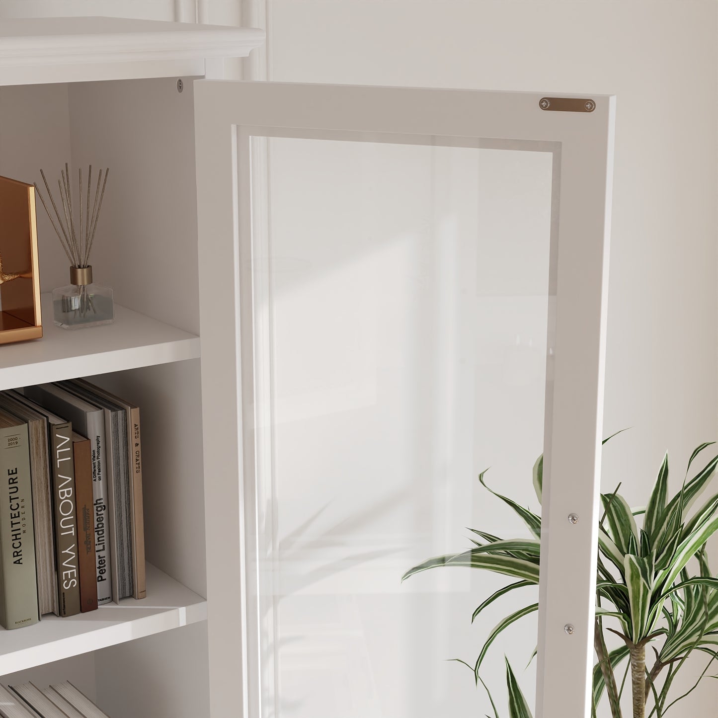 WIAWG 63" W China Cabinets with 12 Drawers, Modern Bookshelves and Bookcases, Glass Display Cabinet with Storage Cubes&Shelves for Living Room,Home Office,White