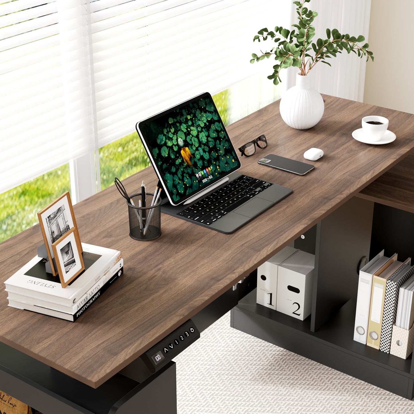 63" Electric Height Adjustable Standing Desk L Shap Office Desk,Black